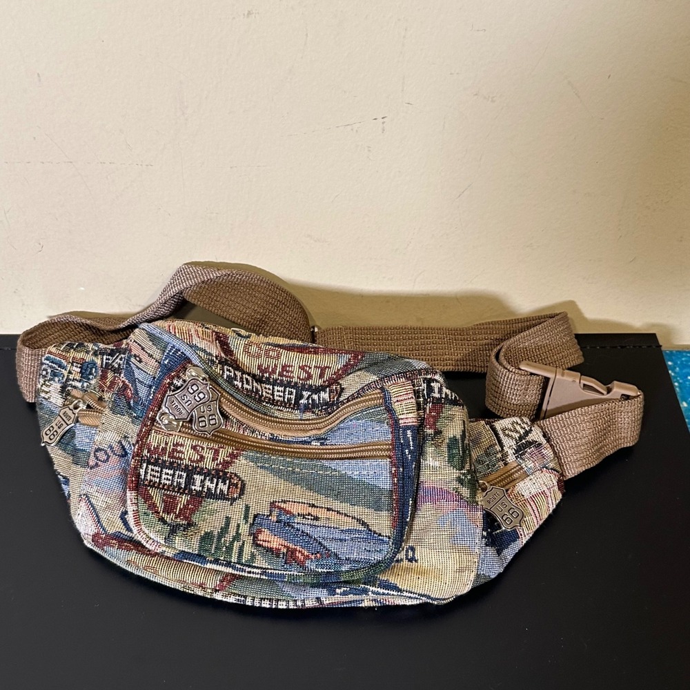 Vintage Route 66 Tapestry Fanny Pack Waist Bag Woven Scenic Road Trip Travel Bag